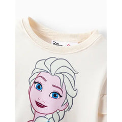 Patpat Disney Frozen Toddler Girls Elsa 2pcs Floral Flutter-sleeve Sweatshirt with Leggings Set light Apricot