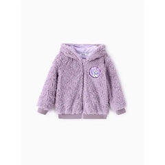 PATPAT Disney Frozen Toddlers Girl 1pc Elsa And Anna Teddy Fleece Hooded Jacket Purple