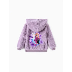 PATPAT Disney Frozen Toddlers Girl 1pc Elsa And Anna Teddy Fleece Hooded Jacket Purple