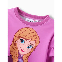 Patpat Disney Frozen Toddler Girls Elsa 2pcs Floral Flutter-sleeve Sweatshirt with Leggings Set light Purple