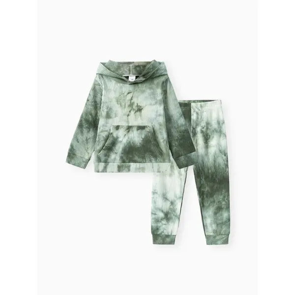 Patpat 2-piece Toddler Girl/Boy Tie Dye Hoodie Sweatshirt and Pants Set Green