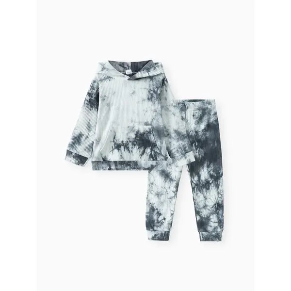 Patpat 2-piece Toddler Girl/Boy Tie Dye Hoodie Sweatshirt and Pants Set Black