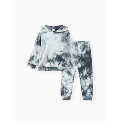 Patpat 2-piece Toddler Girl/Boy Tie Dye Hoodie Sweatshirt and Pants Set Black
