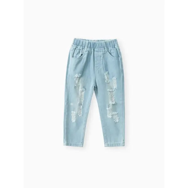 PATPAT Toddler Girl/Boy Elasticized Ripped Denim Jeans  Blue