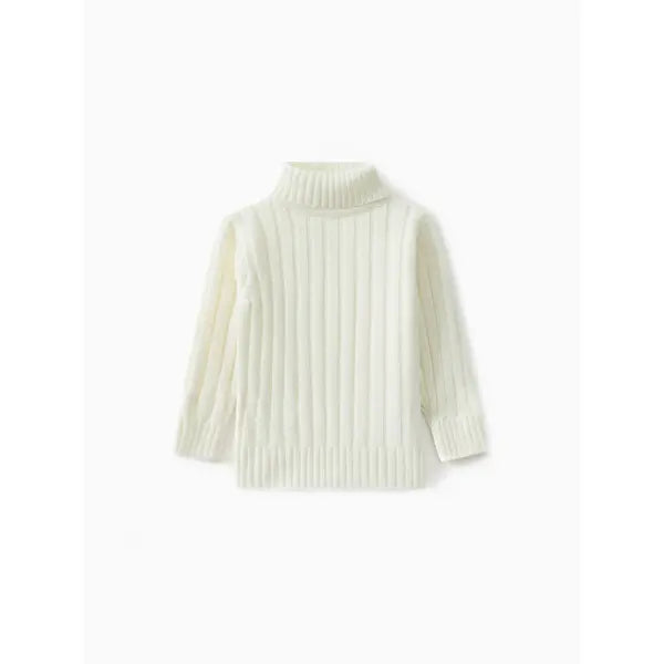 Patpat Toddler Girl/Boy Turtleneck Ribbed Knit Sweater white