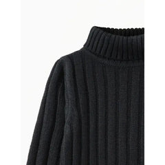 Patpat Toddler Girl/Boy Turtleneck Ribbed Knit Sweater Black