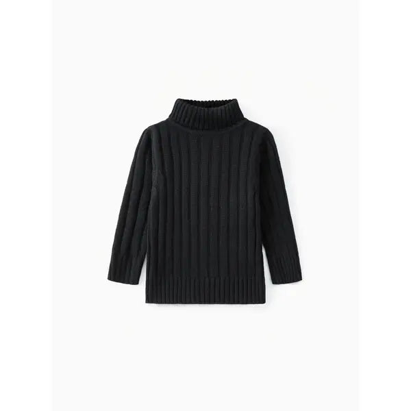 Patpat Toddler Girl/Boy Turtleneck Ribbed Knit Sweater Black