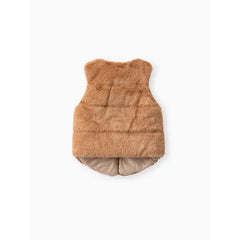 PATPAT Toddler Girl Trendy Button Design Fuzzy Faux Fur Vest Coat Khaki