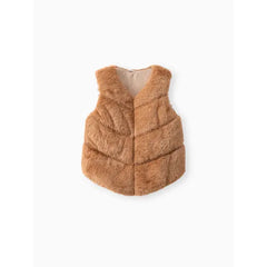 PATPAT Toddler Girl Trendy Button Design Fuzzy Faux Fur Vest Coat Khaki