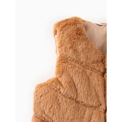 PATPAT Toddler Girl Trendy Button Design Fuzzy Faux Fur Vest Coat Khaki