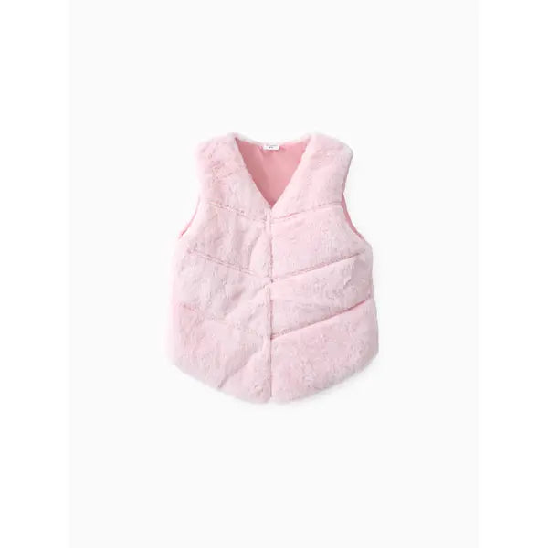 PATPAT Toddler Girl Trendy Button Design Fuzzy Faux Fur Vest Coat Pink