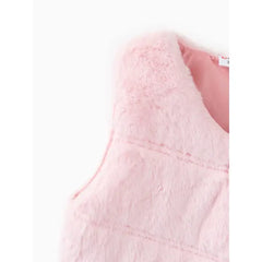 PATPAT Toddler Girl Trendy Button Design Fuzzy Faux Fur Vest Coat Pink