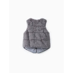 PATPAT Toddler Girl Trendy Button Design Fuzzy Faux Fur Vest Coat Grey