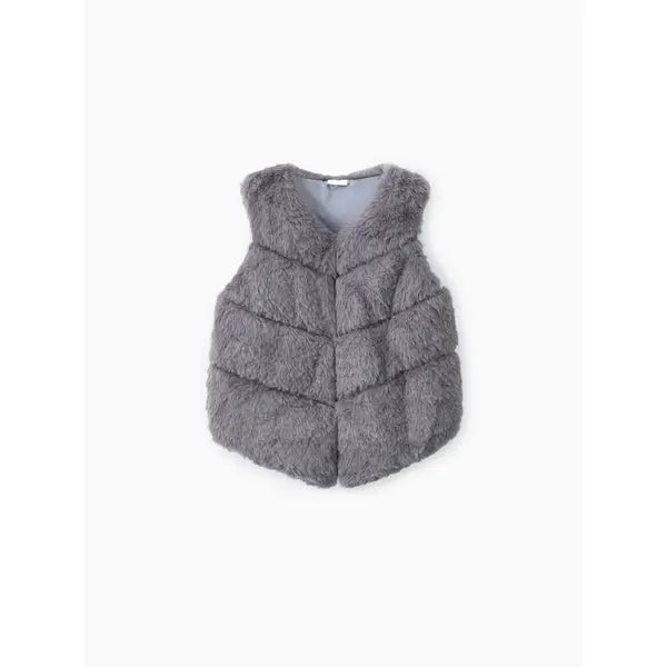PATPAT Toddler Girl Trendy Button Design Fuzzy Faux Fur Vest Coat Grey