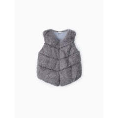PATPAT Toddler Girl Trendy Button Design Fuzzy Faux Fur Vest Coat Grey