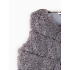 PATPAT Toddler Girl Trendy Button Design Fuzzy Faux Fur Vest Coat Grey