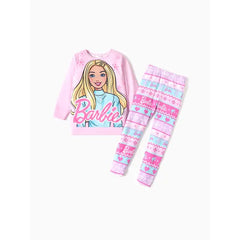 PATPAT Barbie 2pcs Kid Girl Christmas Snowflake Print Sweatshirt and Elasticized Pants Set pink