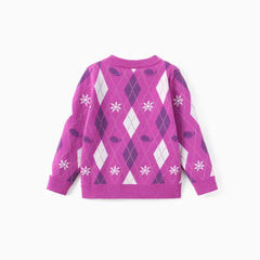 Patpat Disney Princess Toddler Girl 1pc Moana Ariel Rapunzel Cinderella Rhombus Pullover Sweater purple