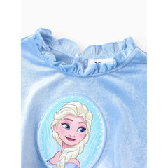 PATPAT Disney Frozen Toddler Girls 2pcs Elsa Embroidered Snowflake Print Velet Tulle Long-sleeve Dress