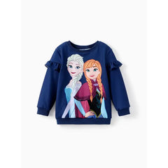 Patpat Disney Frozen Toddler Girls Elsa 2pcs Floral Flutter-sleeve Sweatshirt with Leggings Set light deep blue