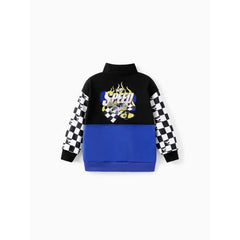 PATPAT Hot Wheels Toddler/Kid Boy Colorblock Logo Print Long-sleeve Racing Sweatshirt Blue