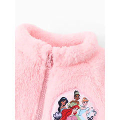 PATPAT Disney Princess Toddler Girls 1pc Character Embroidered Plush Reversible Jacket With Princess Floral Print Linning