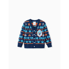 PATPAT PAW Patrol Toddler Boy/Girl 2pcs Chase/Skye Christmas Snowflake Paw Allover Print Knitwear With Hat Blue