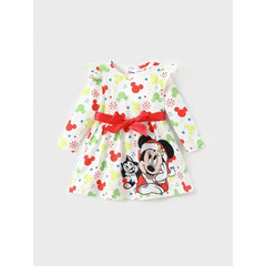 Patpat Disney Mickey and Friends Toddler Girl Christmas Full Print Bow Tie Long-sleeve Dress Colorful