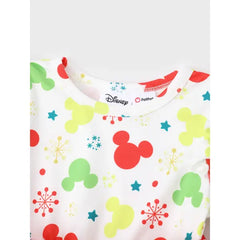 Patpat Disney Mickey and Friends Toddler Girl Christmas Full Print Bow Tie Long-sleeve Dress Colorful