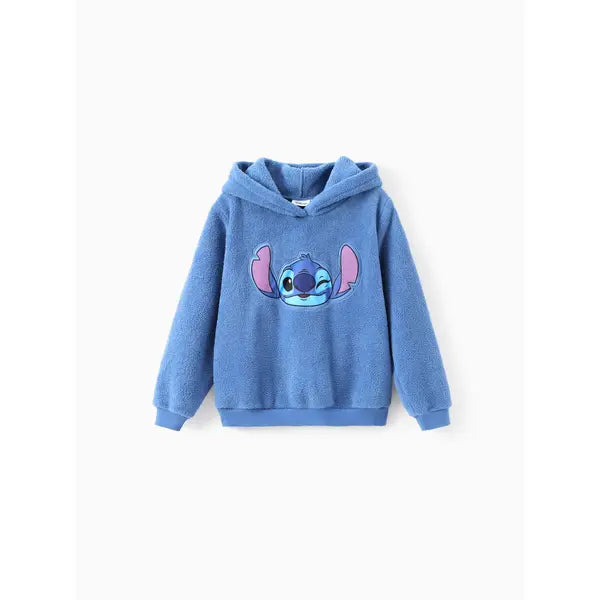 PATPAT Disney Stitch Kid 1pc Character Applique Embroidered Plush Long-sleeve Hooded Sweatshirt Blue