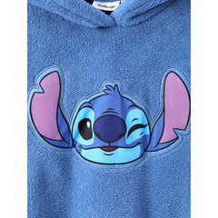PATPAT Disney Stitch Kid 1pc Character Applique Embroidered Plush Long-sleeve Hooded Sweatshirt Blue