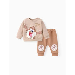 Patpat Looney Tunes Baby Boy/Girl 2pcs Character Embroidered Long-sleeve Knitted Top And Pants Set Brown
