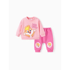 Patpat Looney Tunes Baby Boy/Girl 2pcs Character Embroidered Long-sleeve Knitted Top And Pants Set pink