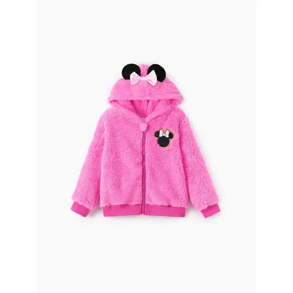 PATPAT Disney Mickey and Friends Toddler Girl 1pc Minnie Plush Bowknot 3D Ears Hooded Long-sleeve Coat Pink