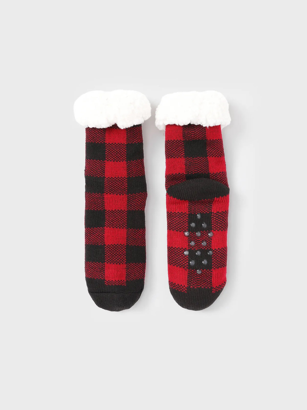 PATPAT Christmas Socks Family Matching Red&Black Plaid Check Pattern Anti-Slip Floor Socks adult
