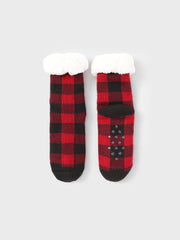 PATPAT Christmas Socks Family Matching Red&Black Plaid Check Pattern Anti-Slip Floor Socks adult