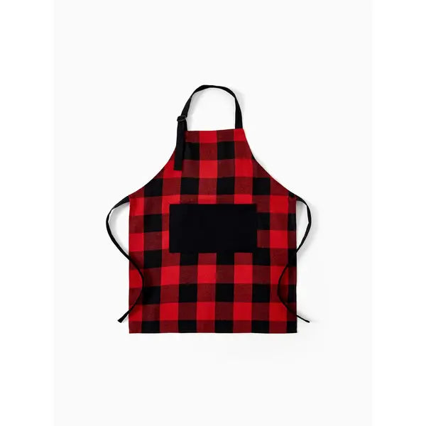 PATPAT patpat Christmas Apron Red&Black Plaid 100% Cotton Kitchen Matching Aprons for Family Adult