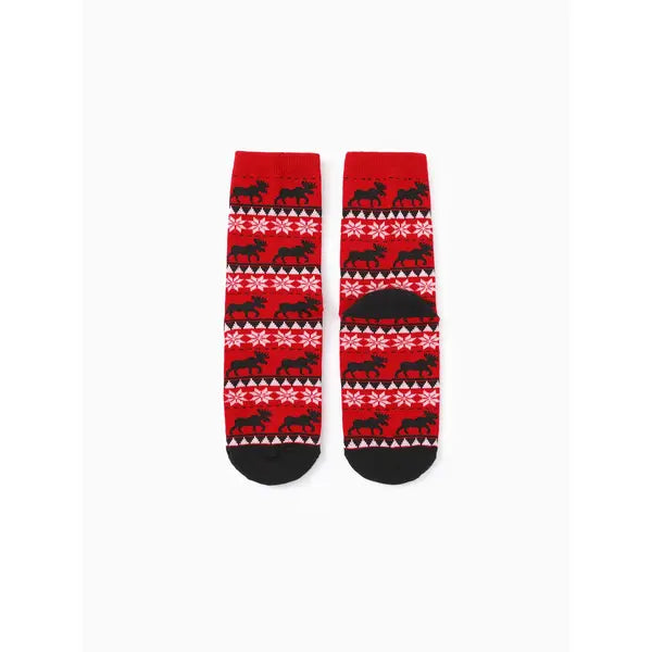 PATPAT Christmas Socks for Family Cotton Reindeer Pattern Red Socks Red