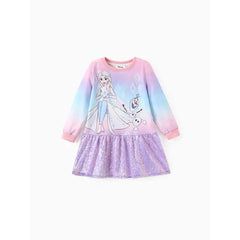 PATPAT Disney Frozen Toddler Girl 1pc Elsa Anna Sequin Ruffle Dress Multicolor