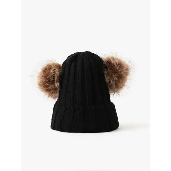 PATPAT Double Hairball Knitted Beanie Hats for Women black