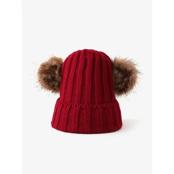 PATPAT Double Hairball Knitted Beanie Hats for Women red