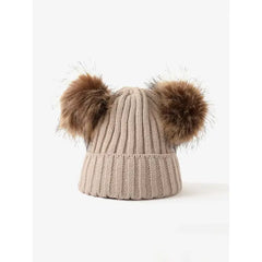 PATPAT Double Hairball Knitted Beanie Hats for Kid Beige
