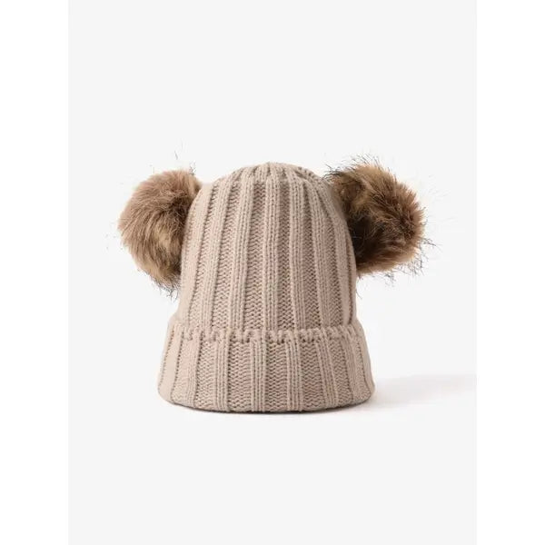 PATPAT Double Hairball Knitted Beanie Hats for Women beige