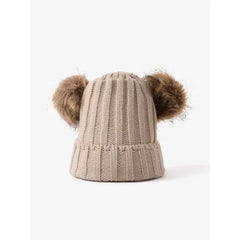 PATPAT Double Hairball Knitted Beanie Hats for Women beige