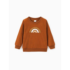 PATPAT Toddler Girl/Boy Rainbow Embroidered Waffle Sweatshirt Brown