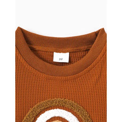 PATPAT Toddler Girl/Boy Rainbow Embroidered Waffle Sweatshirt Brown