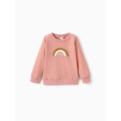 PATPAT Toddler Girl/Boy Rainbow Embroidered Waffle Sweatshirt Pink