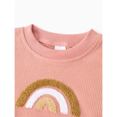 PATPAT Toddler Girl/Boy Rainbow Embroidered Waffle Sweatshirt Pink