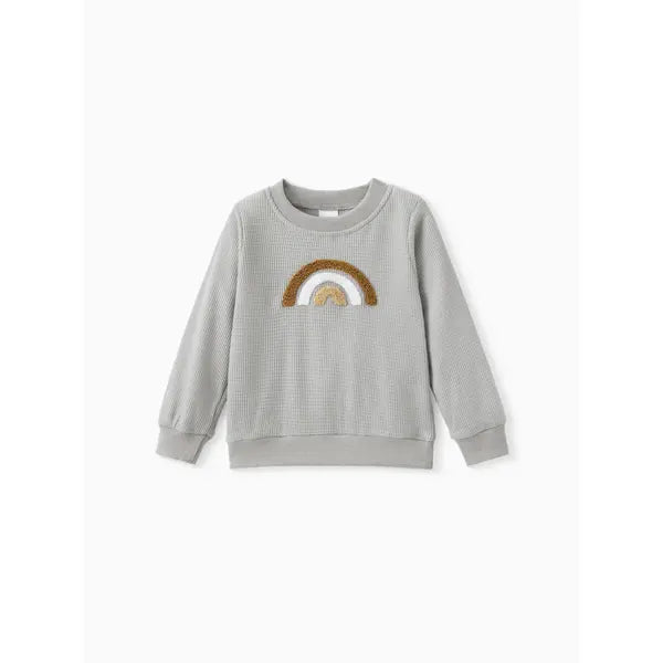 PATPAT Toddler Girl/Boy Rainbow Embroidered Waffle Sweatshirt Gray