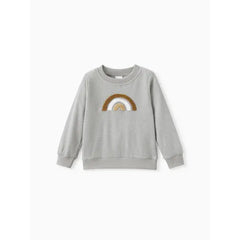 PATPAT Toddler Girl/Boy Rainbow Embroidered Waffle Sweatshirt Gray